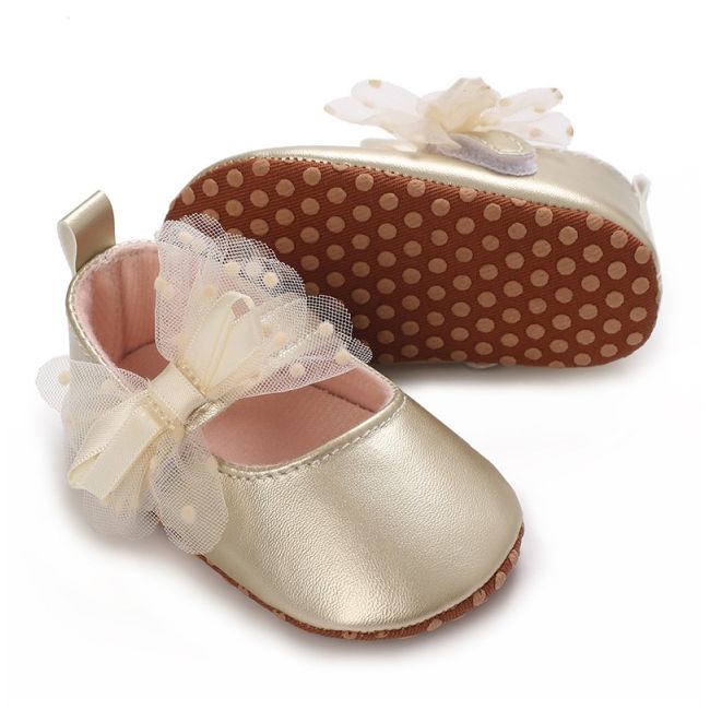 Pantofiori eleganti aurii cu fundita din tul chj09-2-va8