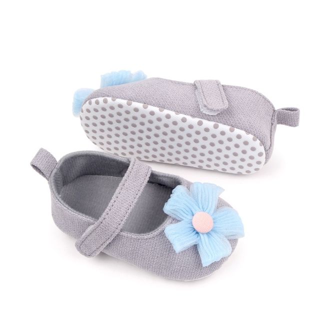 Pantofiori gri decorati cu floare bleu csys-g19-2-va8