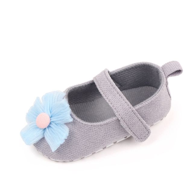 Pantofiori gri decorati cu floare bleu csys-g19-2-va8