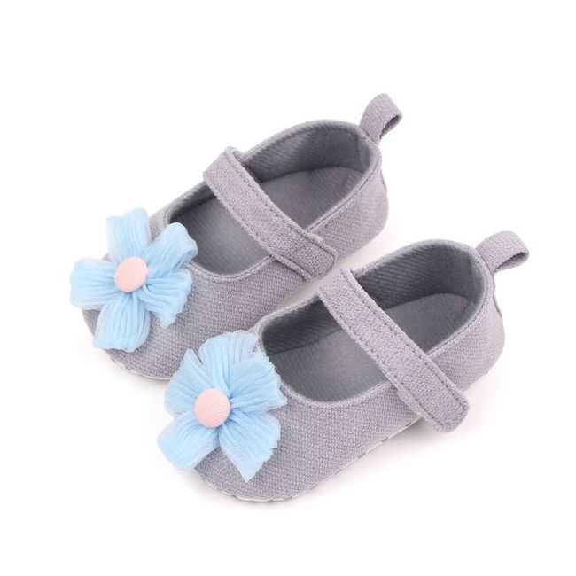 Pantofiori gri decorati cu floare bleu csys-g19-2-va8