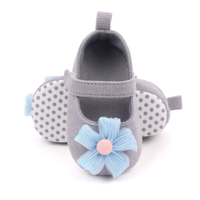 Pantofiori gri decorati cu floare bleu csys-g19-2-va8