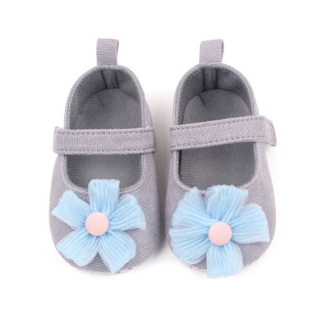 Pantofiori gri decorati cu floare bleu csys-g19-2-va8