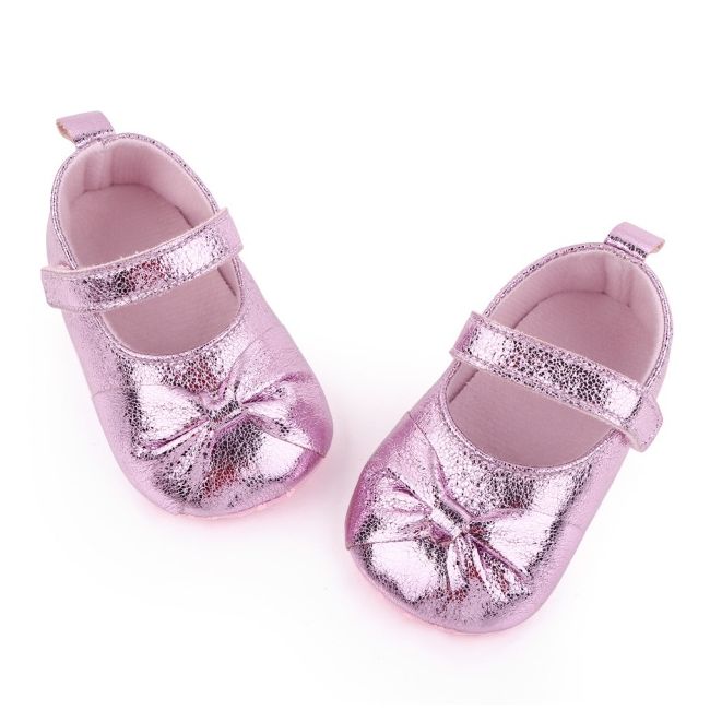 Pantofiori roz metalic cu fundita pentru fetite chd2645-1-va8