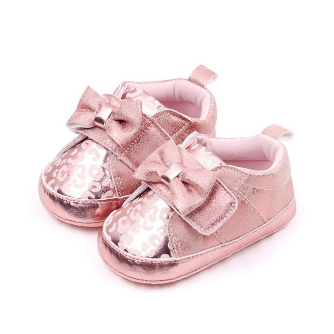 Pantofiori roz sidefat cu imprimeu si fundita csbhx3062-1-va8