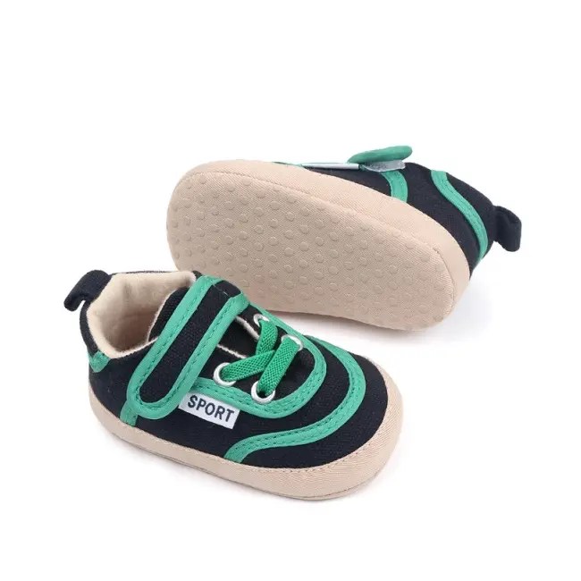 Pantofiori sport pentru bebelusi, negri cu insertii verzi csbc2291-2-va8