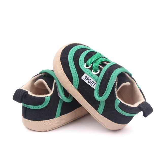 Pantofiori sport pentru bebelusi, negri cu insertii verzi csbc2291-2-va8