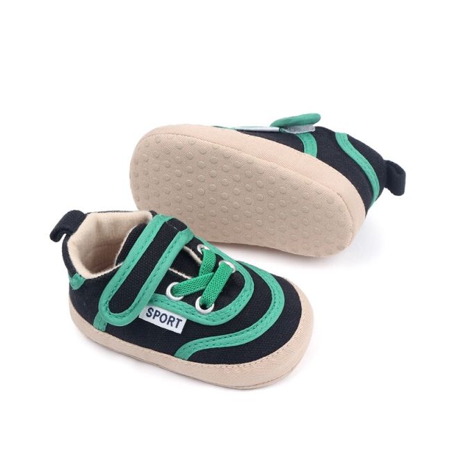 Pantofiori sport pentru bebelusi, negri cu insertii verzi csbc2291-2-va8