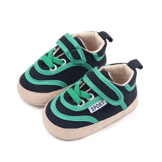 Pantofiori sport pentru bebelusi, negri cu insertii verzi csbc2291-2-va8