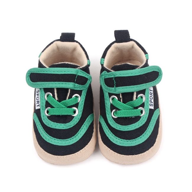 Pantofiori sport pentru bebelusi, negri cu insertii verzi csbc2291-2-va8