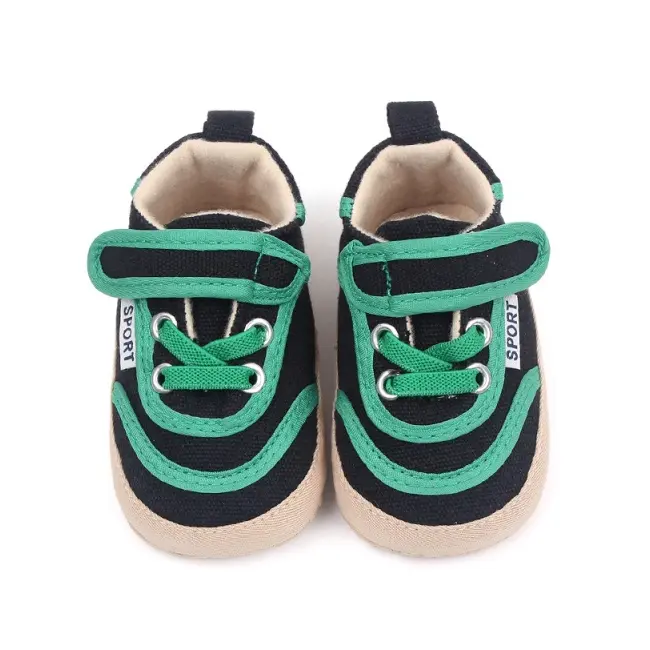Pantofiori sport pentru bebelusi, negri cu insertii verzi csbc2291-2-va8