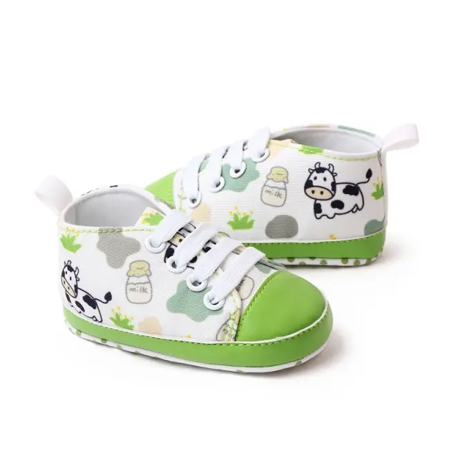 Tenisi albi cu verde pentru bebelusi - cow chys-17-3-va8