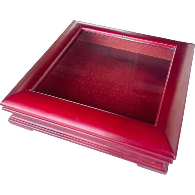 Cutie depozitare lemn cu geam 20.5x20.5x4.5 cm OEM BBJB3406856_Rosu
