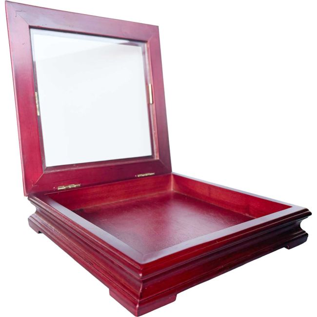 Cutie depozitare lemn cu geam 20.5x20.5x4.5 cm OEM BBJB3406856_Rosu