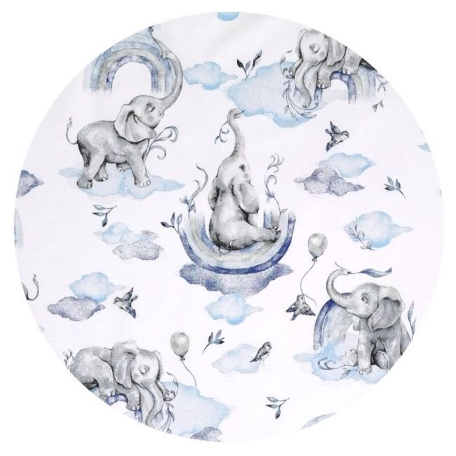 Lenjerie patut 3 piese, Qmini, Pentru patut 120x60 cm, Cu protectie laterala, Din bumbac certificat Oeko Tex Standard 100, Elephants on Rainbow Blue BYN6426972026352