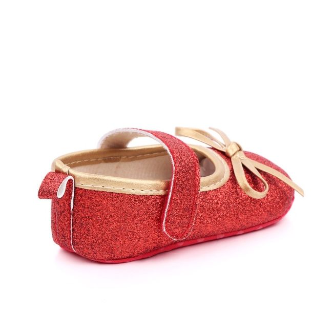 Pantofiori bebelusi rosii cu sclipici si fundita aurie chd2569-2-va6