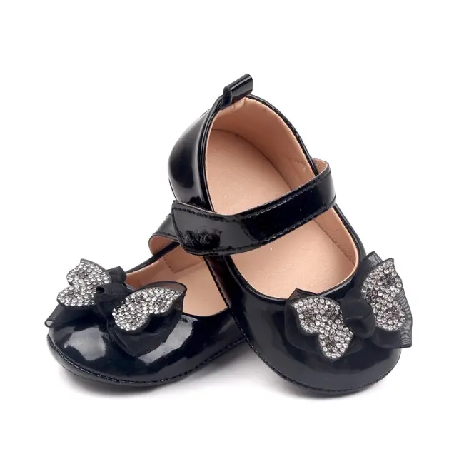 Pantofiori negri, din lac, cu fundita cu strasuri csbb3028-1-va9