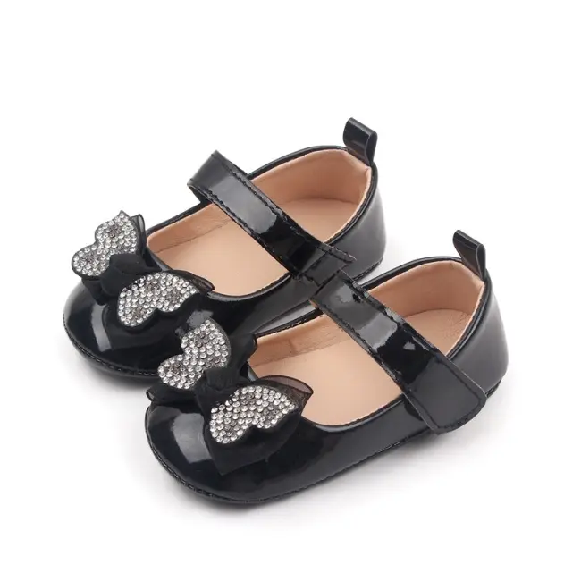 Pantofiori negri, din lac, cu fundita cu strasuri csbb3028-1-va9