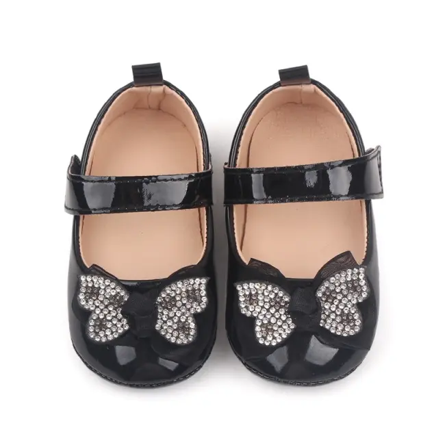 Pantofiori negri, din lac, cu fundita cu strasuri csbb3028-1-va9