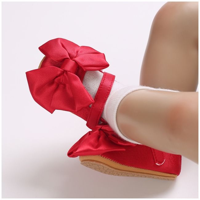 Pantofiori pentru bebelusi, rosii cu funda din satin chd125-5-va10