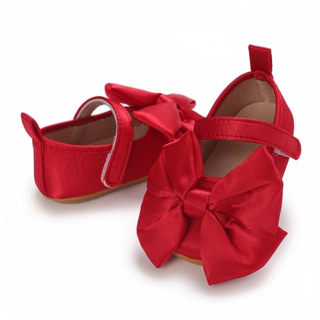 Pantofiori pentru bebelusi, rosii cu funda din satin chd125-5-va10