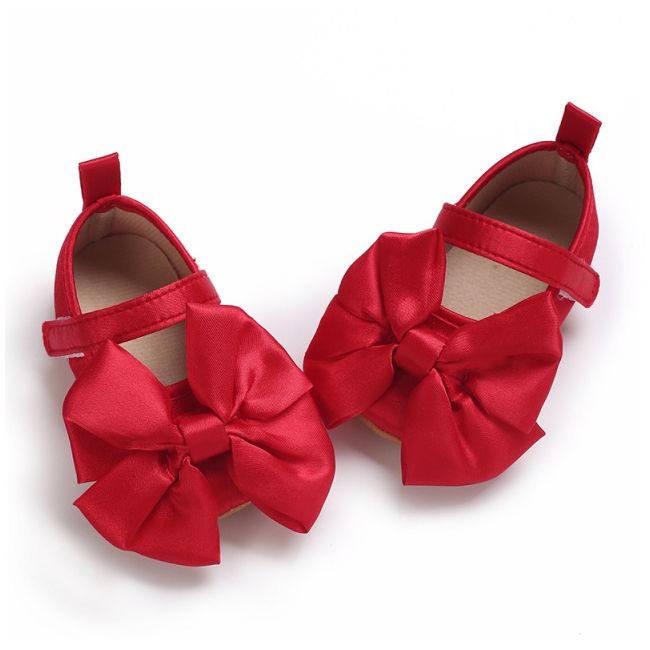 Pantofiori pentru bebelusi, rosii cu funda din satin chd125-5-va10