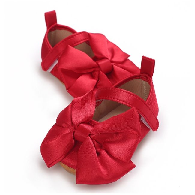 Pantofiori pentru bebelusi, rosii cu funda din satin chd125-5-va10