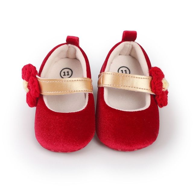 Pantofiori rosii din catifea cu floricica aplicata ch2226-1-va10