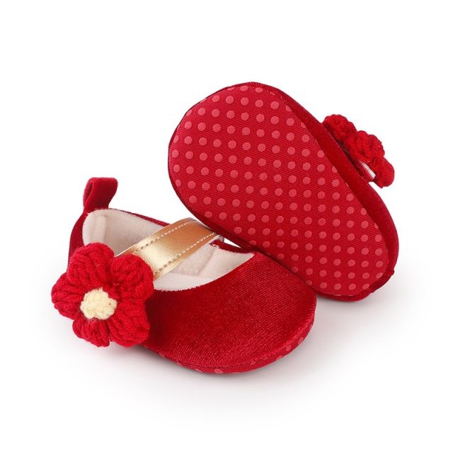 Pantofiori rosii din catifea cu floricica aplicata ch2226-1-va10