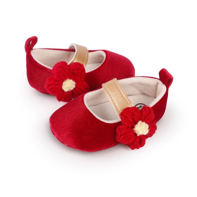 Pantofiori rosii din catifea cu floricica aplicata ch2226-1-va10