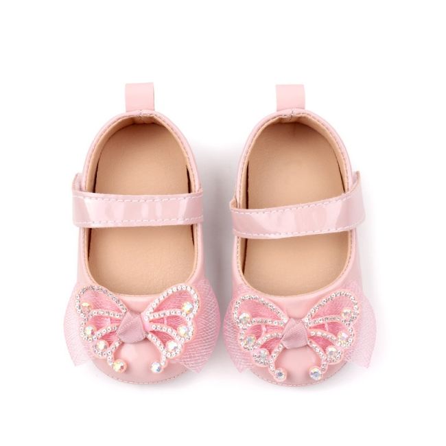 Pantofiori roz, din lac, cu fundita cu strasuri chbbw4022-1-va9