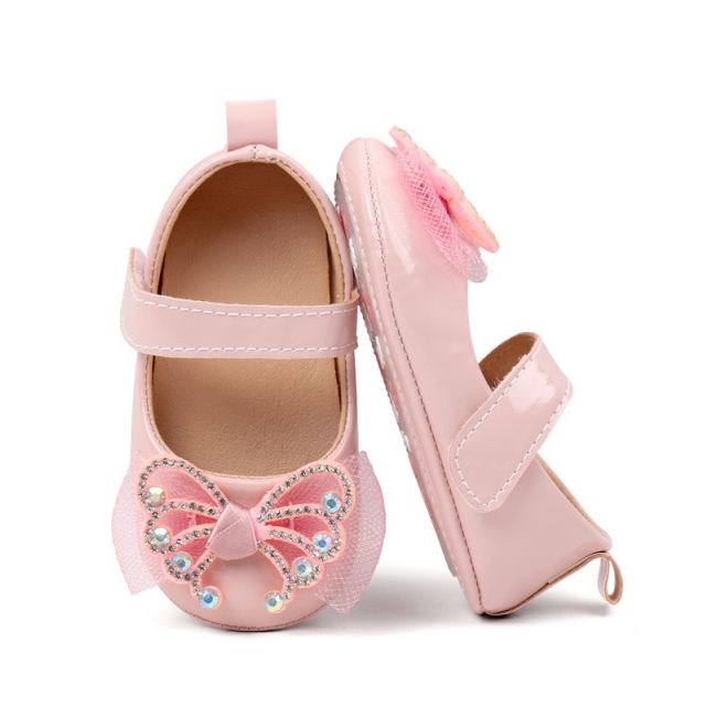 Pantofiori roz, din lac, cu fundita cu strasuri chbbw4022-1-va9