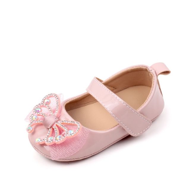 Pantofiori roz, din lac, cu fundita cu strasuri chbbw4022-1-va9