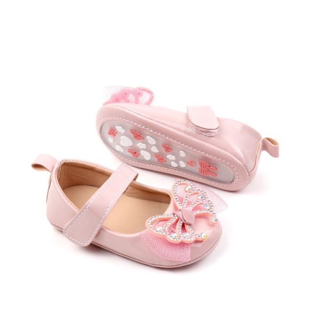 Pantofiori roz, din lac, cu fundita cu strasuri chbbw4022-1-va9