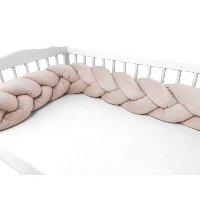 Protectie laterala, MimiNu, Pentru patut, Tip Bumper impletit, Din catifea, 220x23 cm, Beige Pink BYN6426972026451