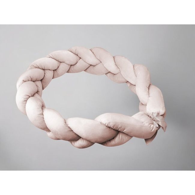 Protectie laterala, MimiNu, Pentru patut, Tip Bumper impletit, Din catifea, 220x23 cm, Beige Pink BYN6426972026451