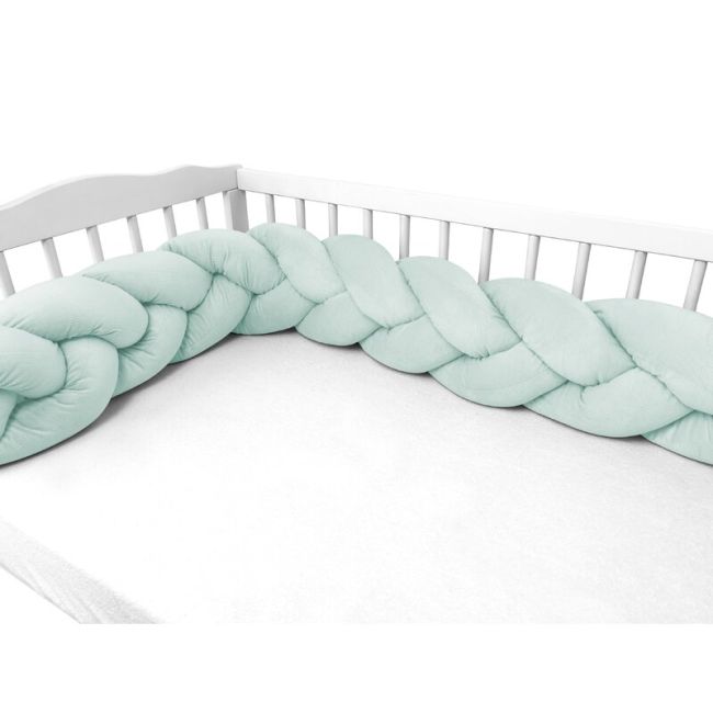 Protectie laterala, MimiNu, Pentru patut, Tip Bumper impletit, Din catifea, 220x23 cm, Cold Mint BYN6426972026468