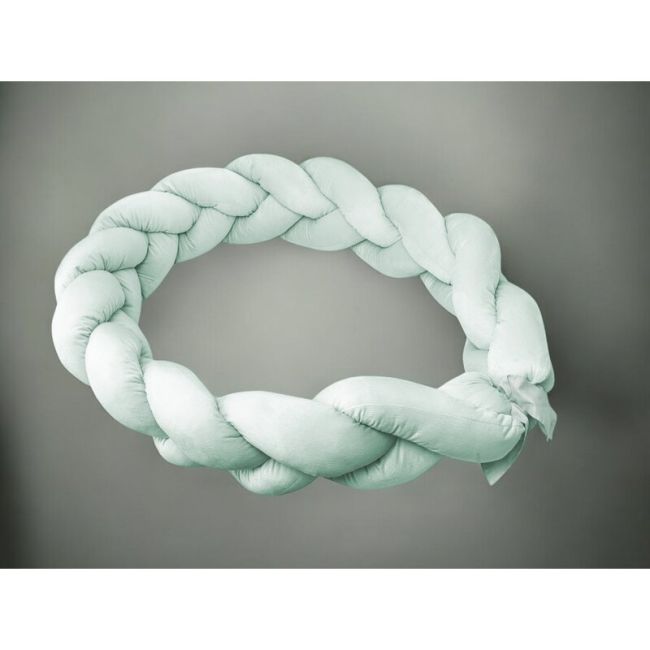 Protectie laterala, MimiNu, Pentru patut, Tip Bumper impletit, Din catifea, 220x23 cm, Cold Mint BYN6426972026468