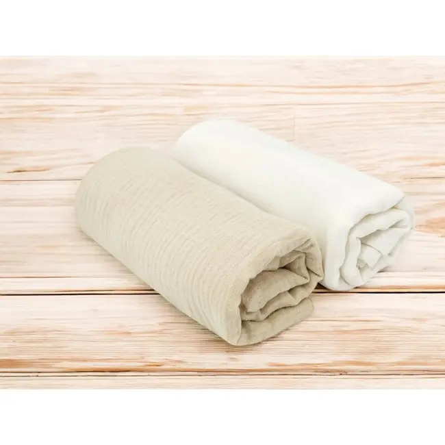 Set 2 museline, MimiNu, Multifunctionale, Din bumbac certificat Oeko Tex Standard 100, Ideale pentru infasat, 80x80 cm, Warm beige and Cream BYN6426972026376