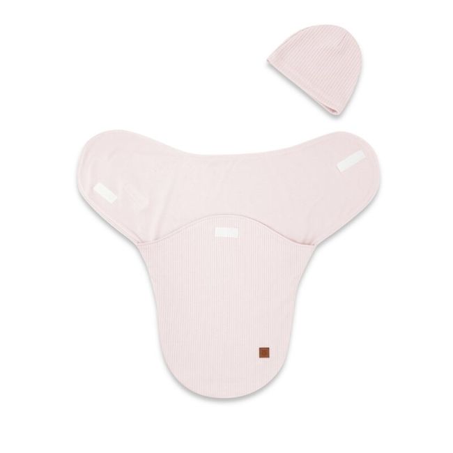 Sistem de infasare si caciulita, MimiNu, Pentru bebe, 0 - 3 luni, Din bumbac certificat Oeko Tex Standard 100, Soft Powdery Pink BYN6426972026512