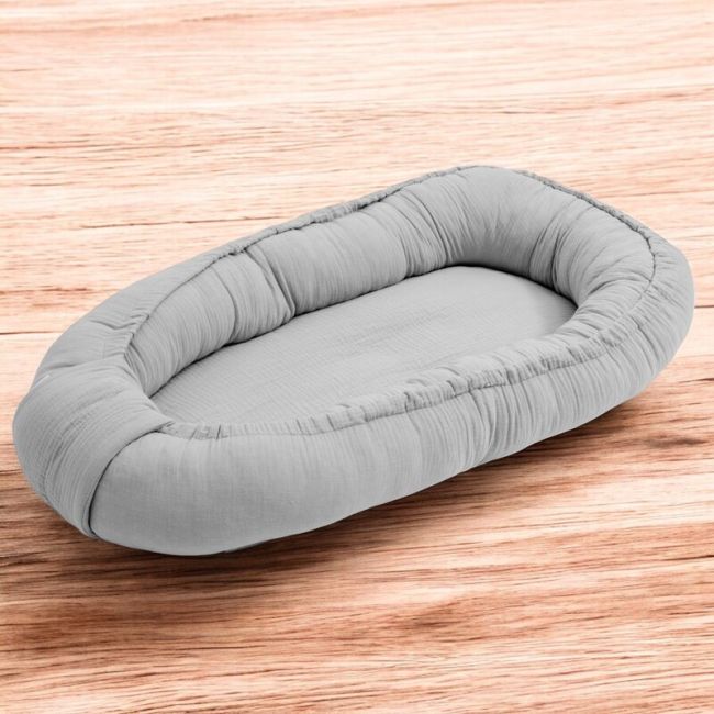 Cosulet bebelus, New Baby, Pentru dormit, Baby Nest 80 x 50 cm, Din muselina, Din materiale certificate Oeko Tex Standard 100, Light Grey BYN56726
