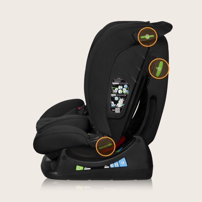 Scaun auto, Lionelo, i-Size Izzy, 0-36 Kg, 40-150 cm, Instalare cu centurile masinii, Protectie laterala, Ajustare spatar in 3 pozitii, Tetiera reglabila in 13 trepte, Conform cu R129, Negru BYNLO-IZZY_I-SIZE_BLACK_CARBON