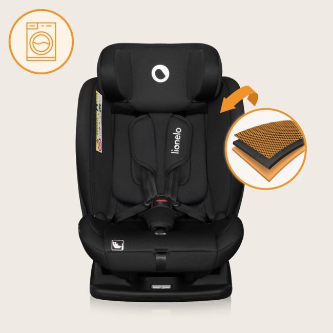 Scaun auto, Lionelo, i-Size Izzy, 0-36 Kg, 40-150 cm, Instalare cu centurile masinii, Protectie laterala, Ajustare spatar in 3 pozitii, Tetiera reglabila in 13 trepte, Conform cu R129, Negru BYNLO-IZZY_I-SIZE_BLACK_CARBON