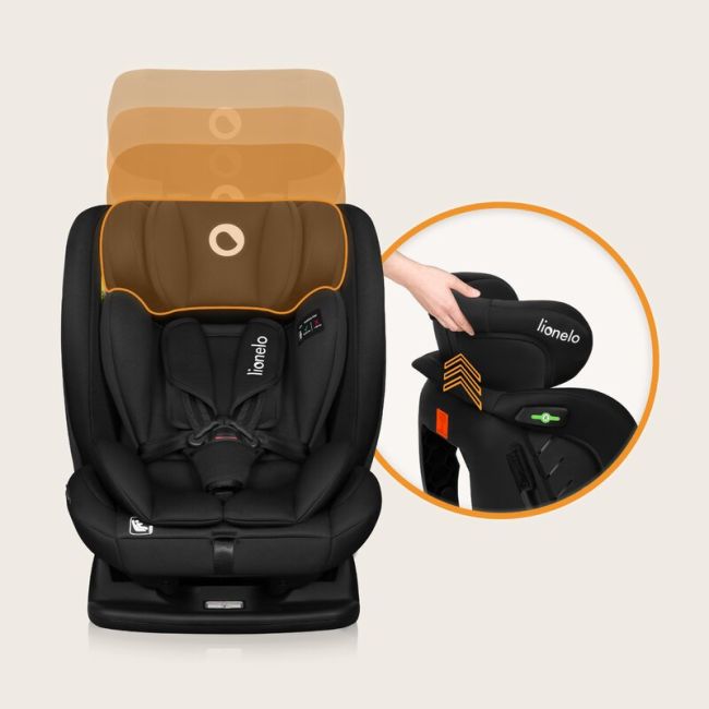 Scaun auto, Lionelo, i-Size Izzy, 0-36 Kg, 40-150 cm, Instalare cu centurile masinii, Protectie laterala, Ajustare spatar in 3 pozitii, Tetiera reglabila in 13 trepte, Conform cu R129, Negru BYNLO-IZZY_I-SIZE_BLACK_CARBON