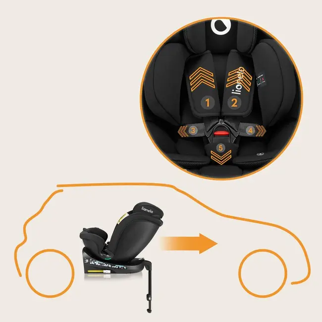 Scaun auto, Lionelo, i-Size Navy, 0-36 Kg, 40-150 cm, Cu isofix si picior de fixare, Protectie laterala, Rotire 360 grade, Ajustare spatar in 4 pozitii, Tetiera reglabila in 11 trepte, Conform cu R129, Negru BYNLO-NAVY_I-SIZE_BLACK_ONYX