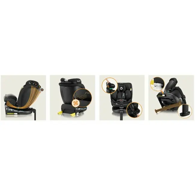 Scaun auto, Lionelo, i-Size Navy, 0-36 Kg, 40-150 cm, Cu isofix si picior de fixare, Protectie laterala, Rotire 360 grade, Ajustare spatar in 4 pozitii, Tetiera reglabila in 11 trepte, Conform cu R129, Negru BYNLO-NAVY_I-SIZE_BLACK_ONYX
