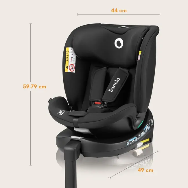 Scaun auto, Lionelo, i-Size Navy, 0-36 Kg, 40-150 cm, Cu isofix si picior de fixare, Protectie laterala, Rotire 360 grade, Ajustare spatar in 4 pozitii, Tetiera reglabila in 11 trepte, Conform cu R129, Negru BYNLO-NAVY_I-SIZE_BLACK_ONYX