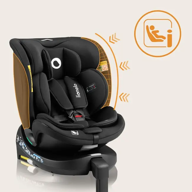 Scaun auto, Lionelo, i-Size Navy, 0-36 Kg, 40-150 cm, Cu isofix si picior de fixare, Protectie laterala, Rotire 360 grade, Ajustare spatar in 4 pozitii, Tetiera reglabila in 11 trepte, Conform cu R129, Negru BYNLO-NAVY_I-SIZE_BLACK_ONYX