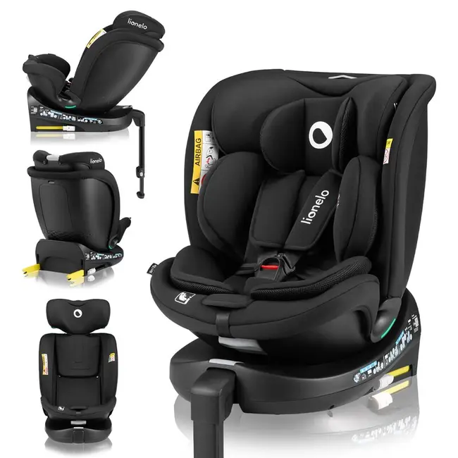 Scaun auto, Lionelo, i-Size Navy, 0-36 Kg, 40-150 cm, Cu isofix si picior de fixare, Protectie laterala, Rotire 360 grade, Ajustare spatar in 4 pozitii, Tetiera reglabila in 11 trepte, Conform cu R129, Negru BYNLO-NAVY_I-SIZE_BLACK_ONYX