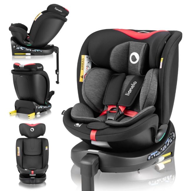 Scaun auto, Lionelo, i-Size Navy, 0-36 Kg, 40-150 cm, Cu isofix si picior de fixare, Protectie laterala, Rotire 360 grade, Ajustare spatar in 4 pozitii, Tetiera reglabila in 11 trepte, Conform cu R129, Negru/Rosu BYNLO-NAVY_I-SIZE_BLACK_RED
