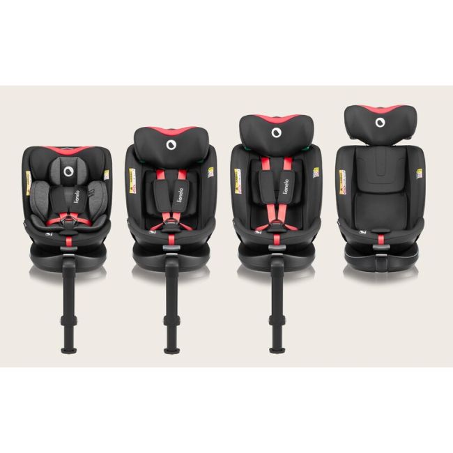 Scaun auto, Lionelo, i-Size Navy, 0-36 Kg, 40-150 cm, Cu isofix si picior de fixare, Protectie laterala, Rotire 360 grade, Ajustare spatar in 4 pozitii, Tetiera reglabila in 11 trepte, Conform cu R129, Negru/Rosu BYNLO-NAVY_I-SIZE_BLACK_RED